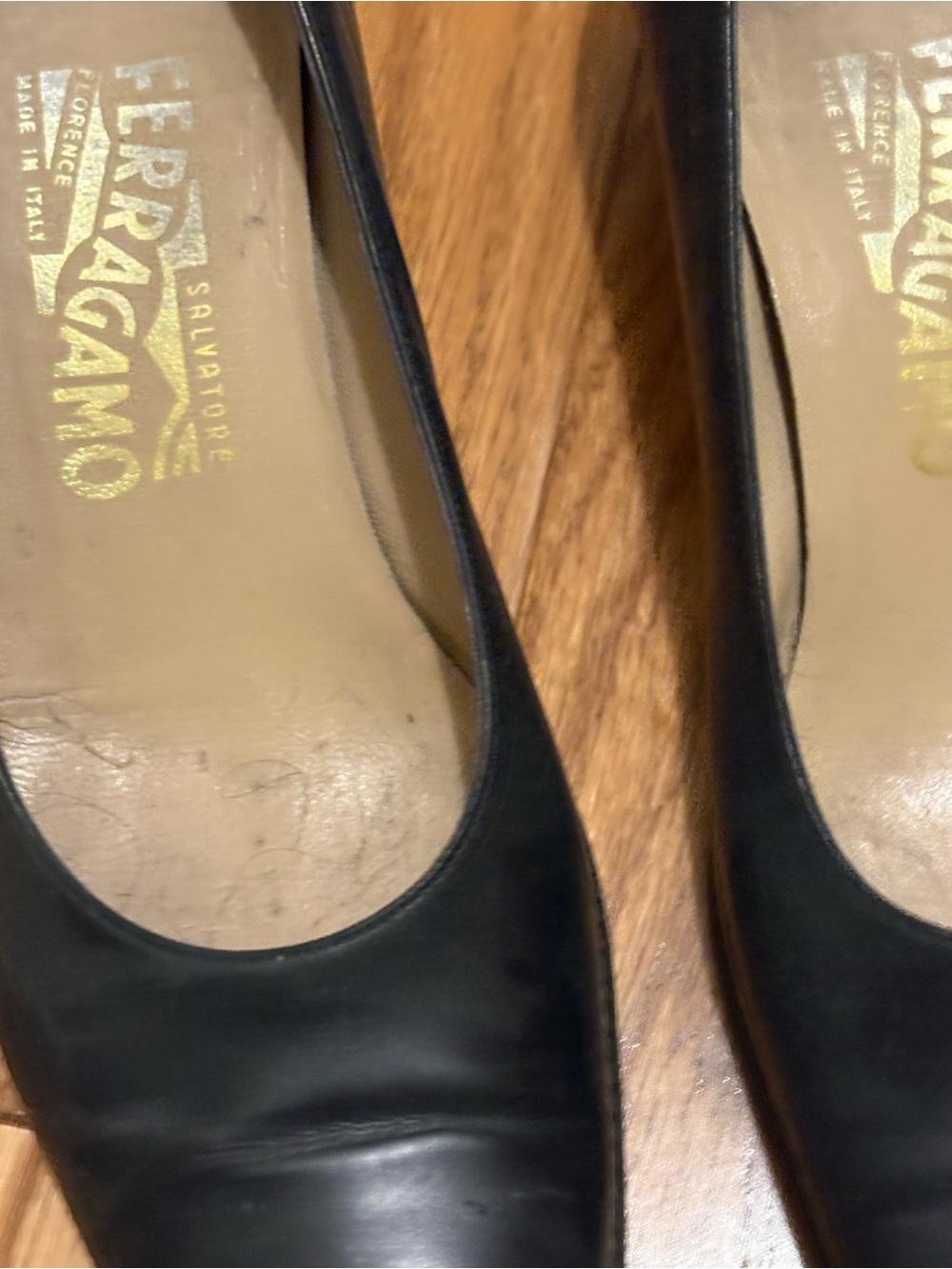 Vintage Ferragamo Black Leather Block Heels - Picture 6 of 11